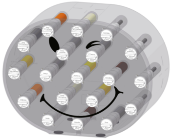 Electron density phantom with classical shape  From very low lung density material to implant material: Choose from 19 different electron density plugs.