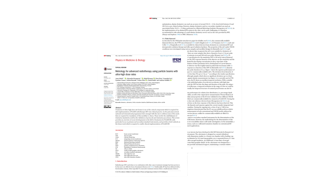 Publication Highlight:  “Metrology for advanced radiotherapy using particle beams with ultra-high dose rates”