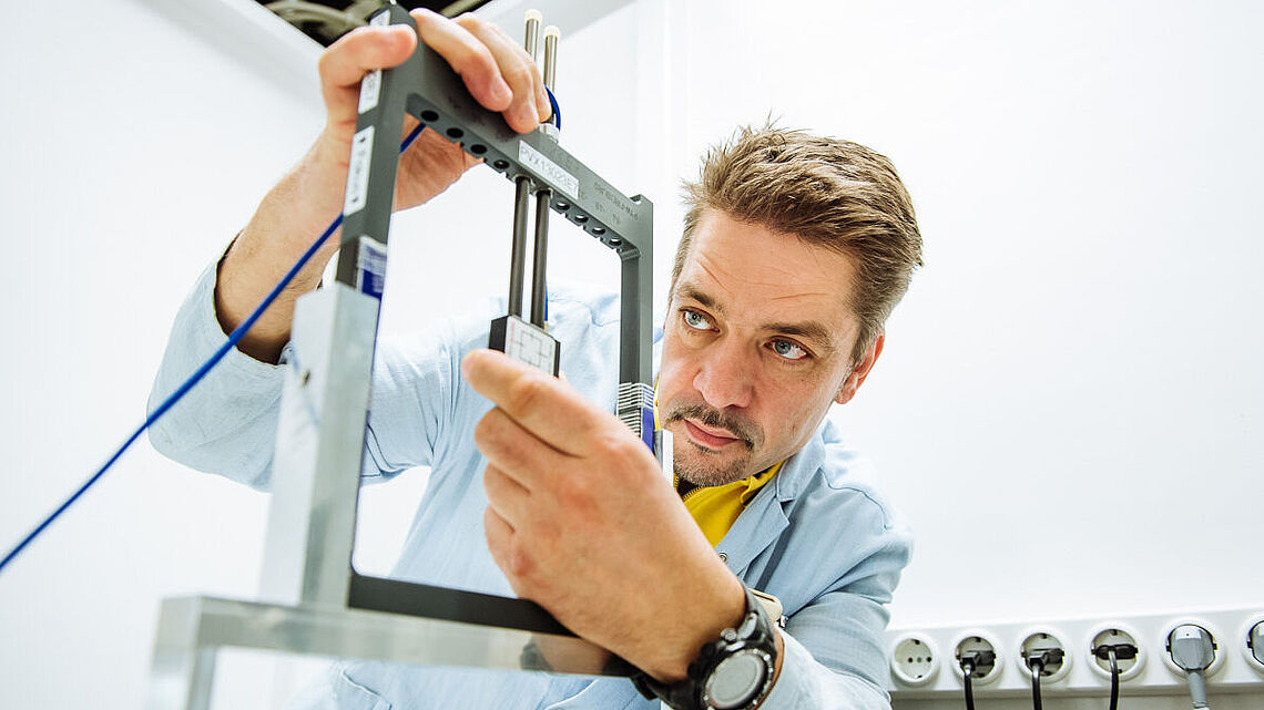 Employee working in the calibration lab